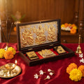 House Of Wemy Laxmi Ganesh Saraswati Pocket Temple for Pooja Room, Gifting for Wedding/Marriage | Gold Plated Photo Frame with & Charan Paduka - (Large) 8.4x4.5 Inch - Pack of 1