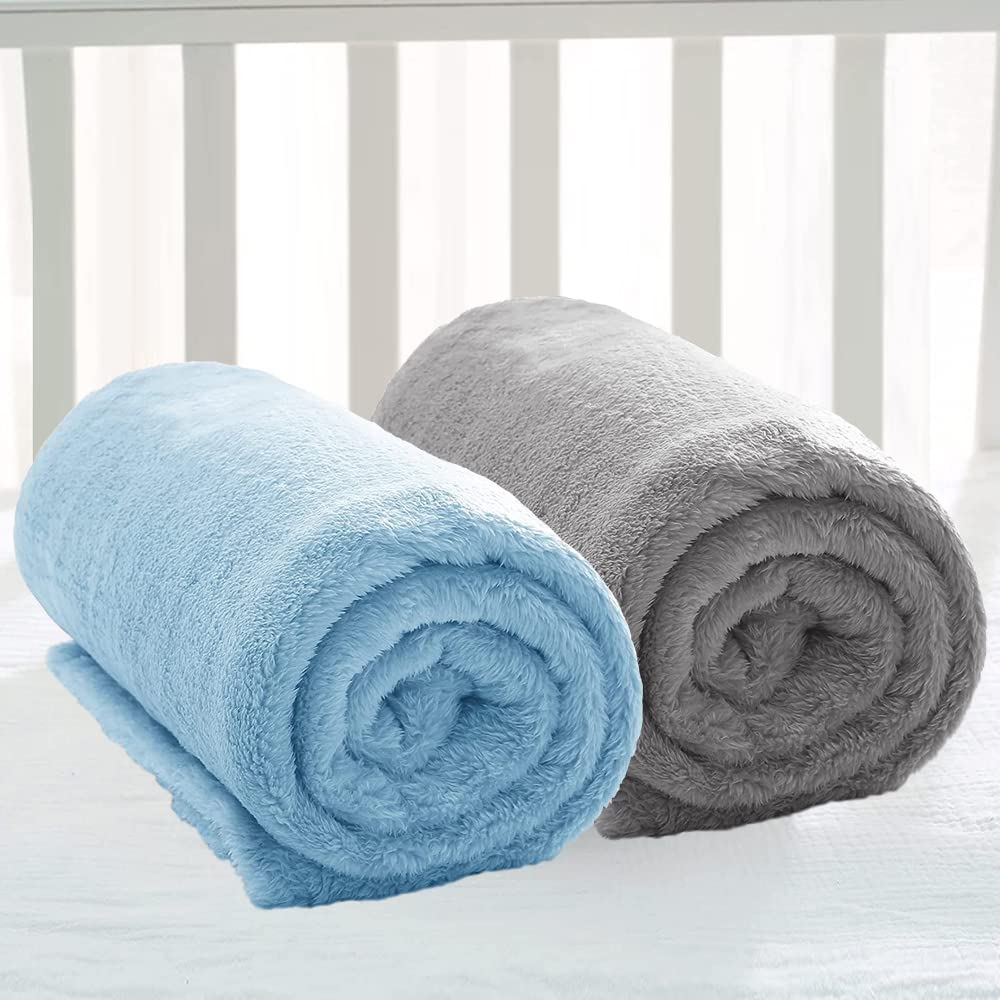 A Brand New - Umi Super Soft Single Layered Flannel Baby Blanket - Aqua & Grey | Cozy & Breathable | Warm, Soft, and Comfortable | Perfect for Newborns | Unisex Design for Boys & Girls (Pack of 2) Kafalo