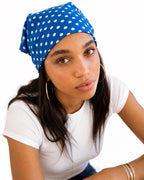 Grey Exim Blue Polka Dot Bandana for Women, Polyester Head Scarf, Stole for Ladies, 50x50 CM, Trendy Neck Scarf