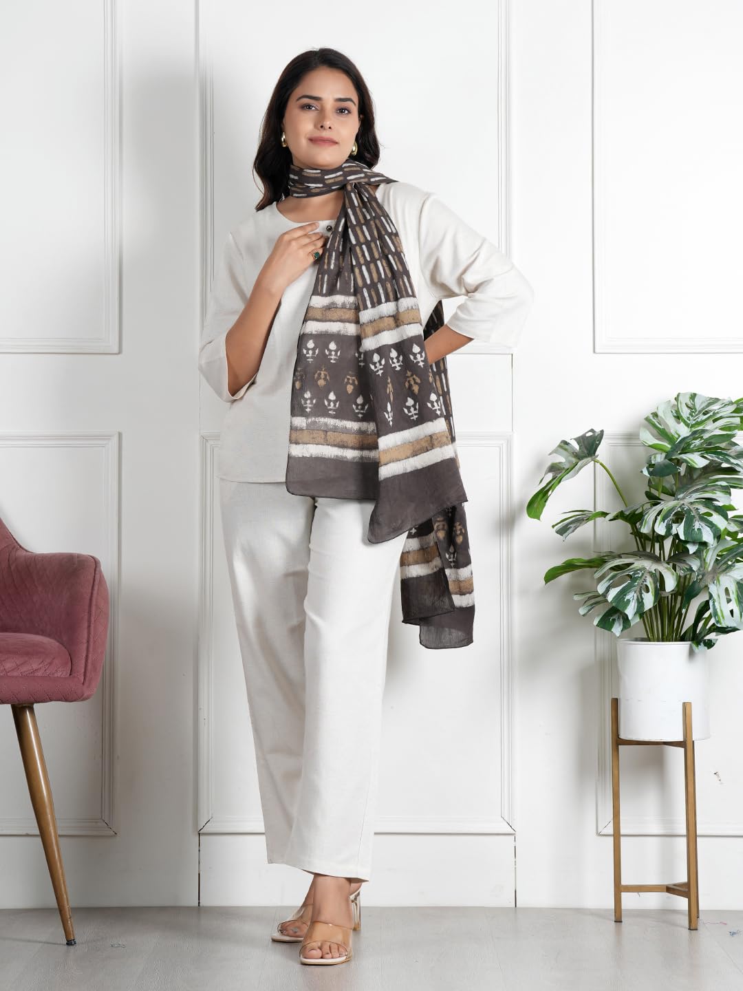 RAI SAHAB Women's Cotton Hand Block Printed Casual Stoles/Scarf(ST-84BLK10)