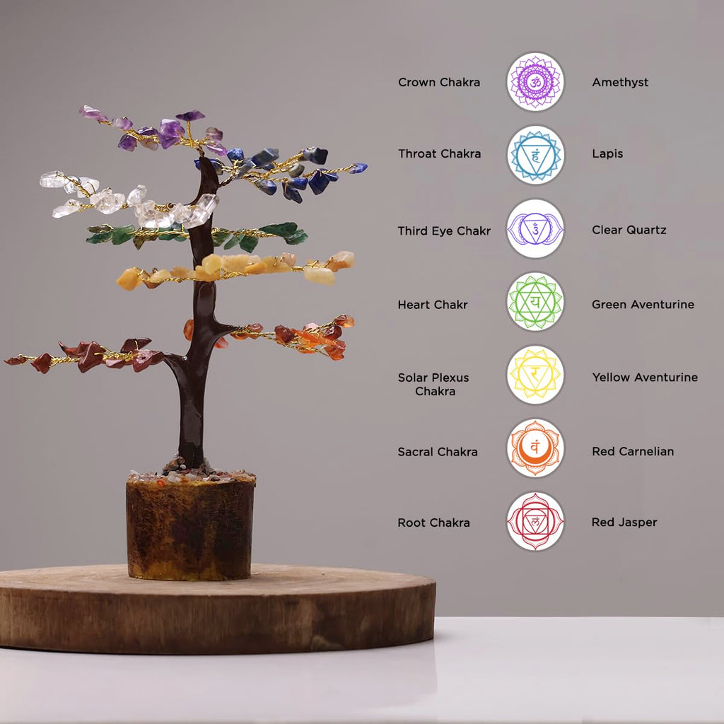 Shubhanjali 7 Chakra Tree 100 Beads M-Seal for Home Decoration | Crystal Tree for Positivity Goodluck | Gemstones | Feng Shui Stone Tree for Living Room, Office Desk & Hall Decor | Gift
