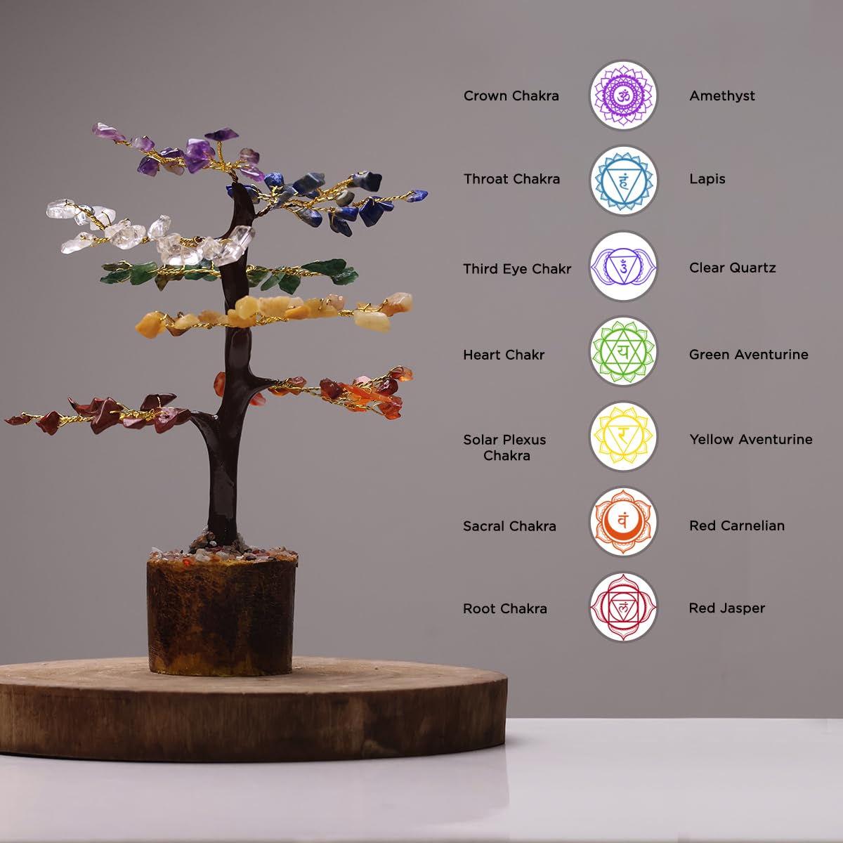Shubhanjali 7 Chakra Tree 100 Beads M-Seal for Home Decoration | Crystal Tree for Positivity Goodluck | Gemstones | Feng Shui Stone Tree for Living Room, Office Desk & Hall Decor | Gift