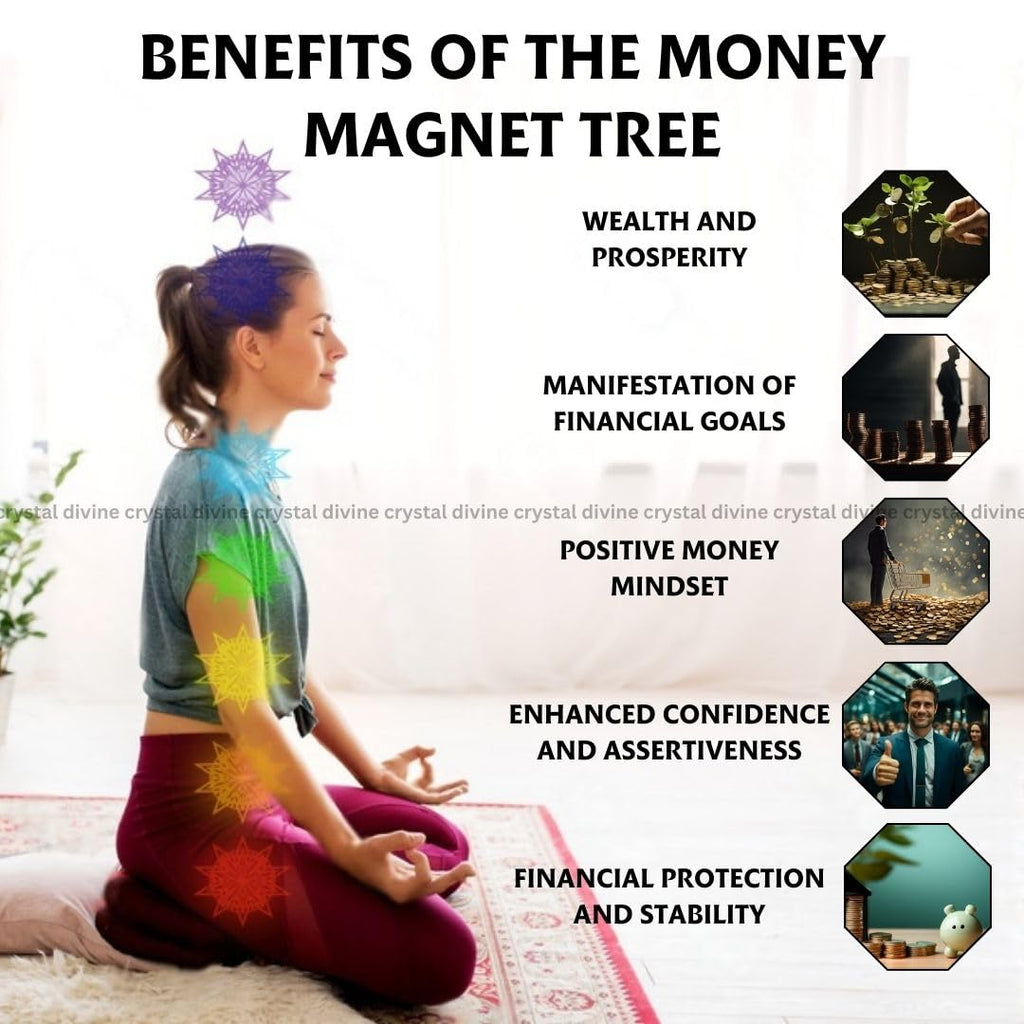Crystal Divine Money Magnet Crystal Tree Handmade Home Decor Items Bonsai Showpiece Vastu Gift Decoration Hall Healing Crystals Gifts, 6 Cm, 26 Cm