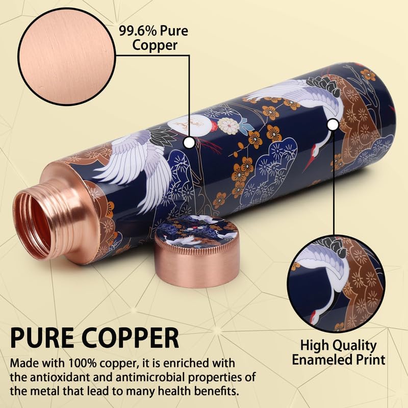 MERCAPE 100% Pure Copper Water Bottle Printed with Ample Design Experience Ayurvedic Harmony Pure Copper Water Bottle - Leak Proof, Joint Less for Office, Gym, School & Gift (900ml)