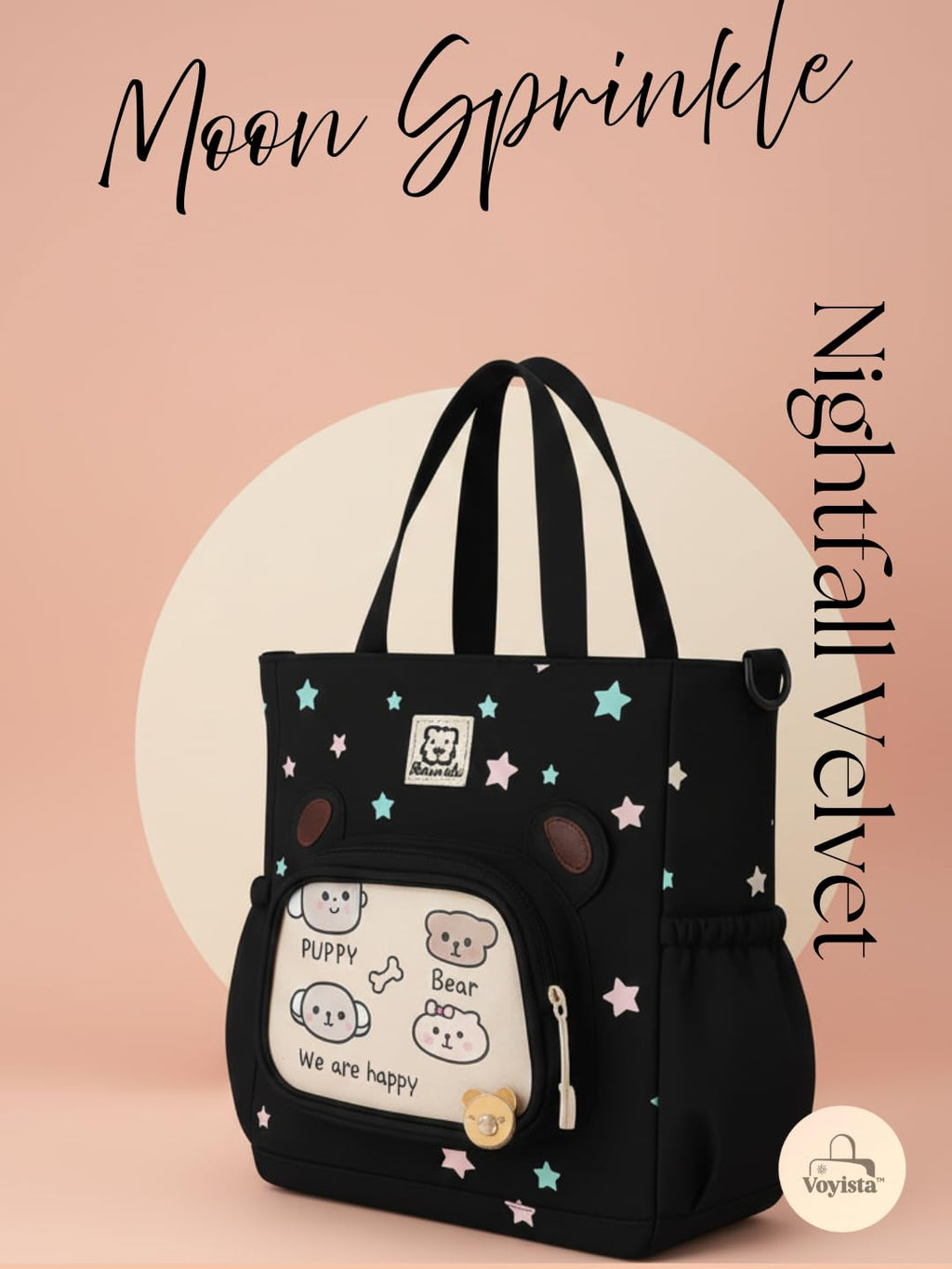 Voyista Moon Sprinkle Aesthetic Tote Bag for Girls – Cute Unique Canvas Handbag for College & School – Ultra Lightweight Spacious Shoulder Bag for Daily Use (Nightfall Velvet)