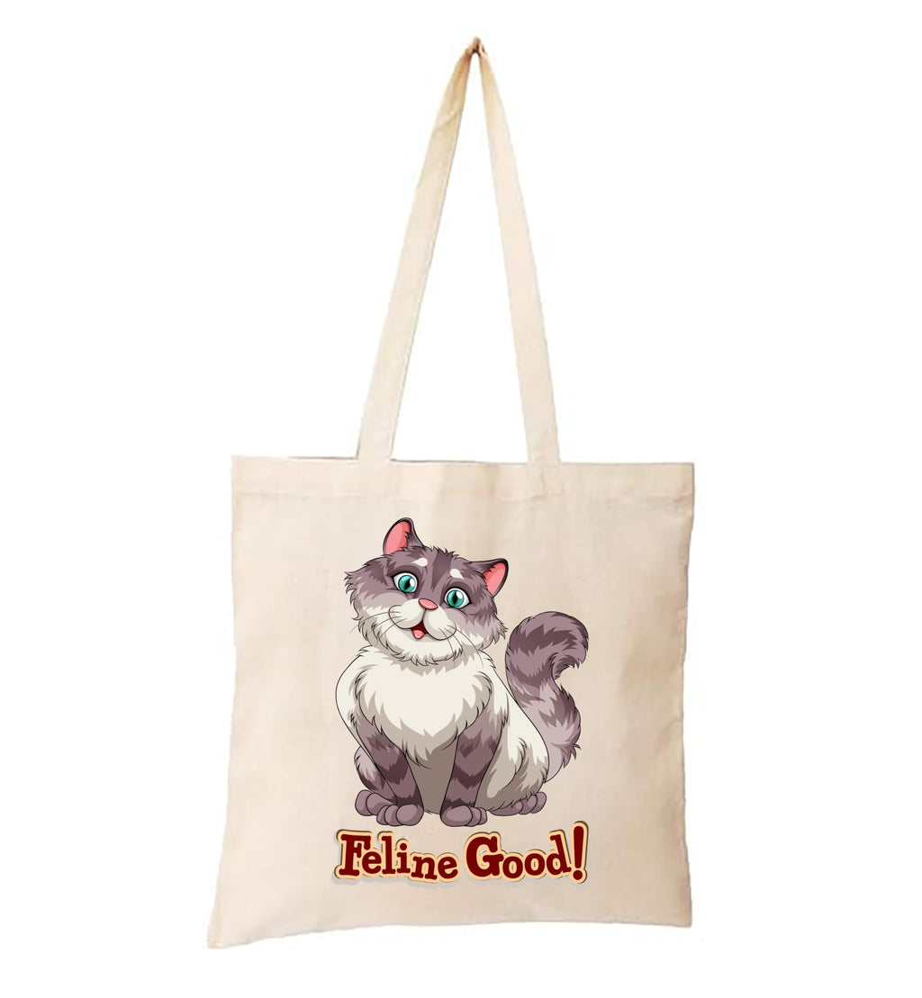 UNIQUE TOHFAA Cute Cat Tote Bag for Women, Reusable Cotton Shopping Bag with Funny Feline Good Print, Travel and Everyday Carry Bag