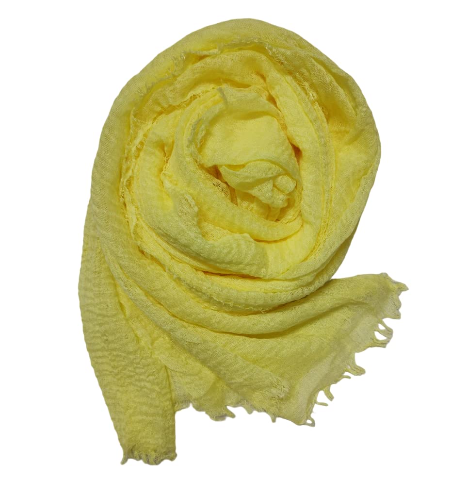 IBA ISBA COLLECTIONS Women's Crinkle Cotton Scarf, Stoles, Hijab (80 x 190 Cms) (Lemon)