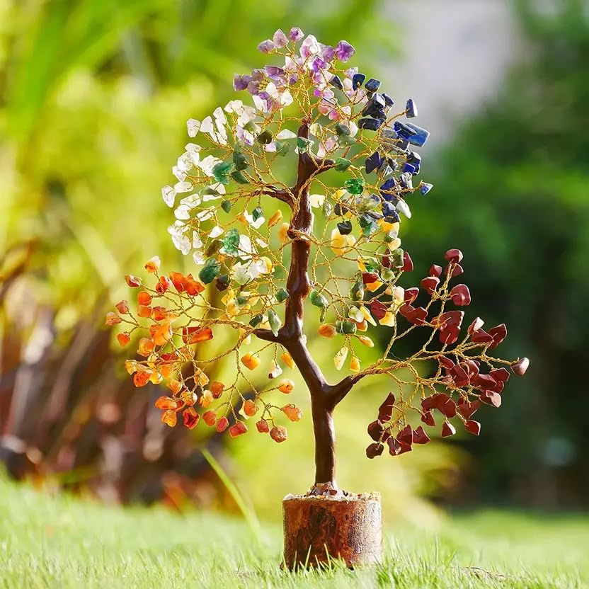 BlizzCart Seven Chakra Crystal Tree for Good Luck - 7 Chakra Tree for Natural Healing, Money, Health, Mental Peace, Vastu Correction, Positive Energy, and Reiki Healing,10-12 Inch