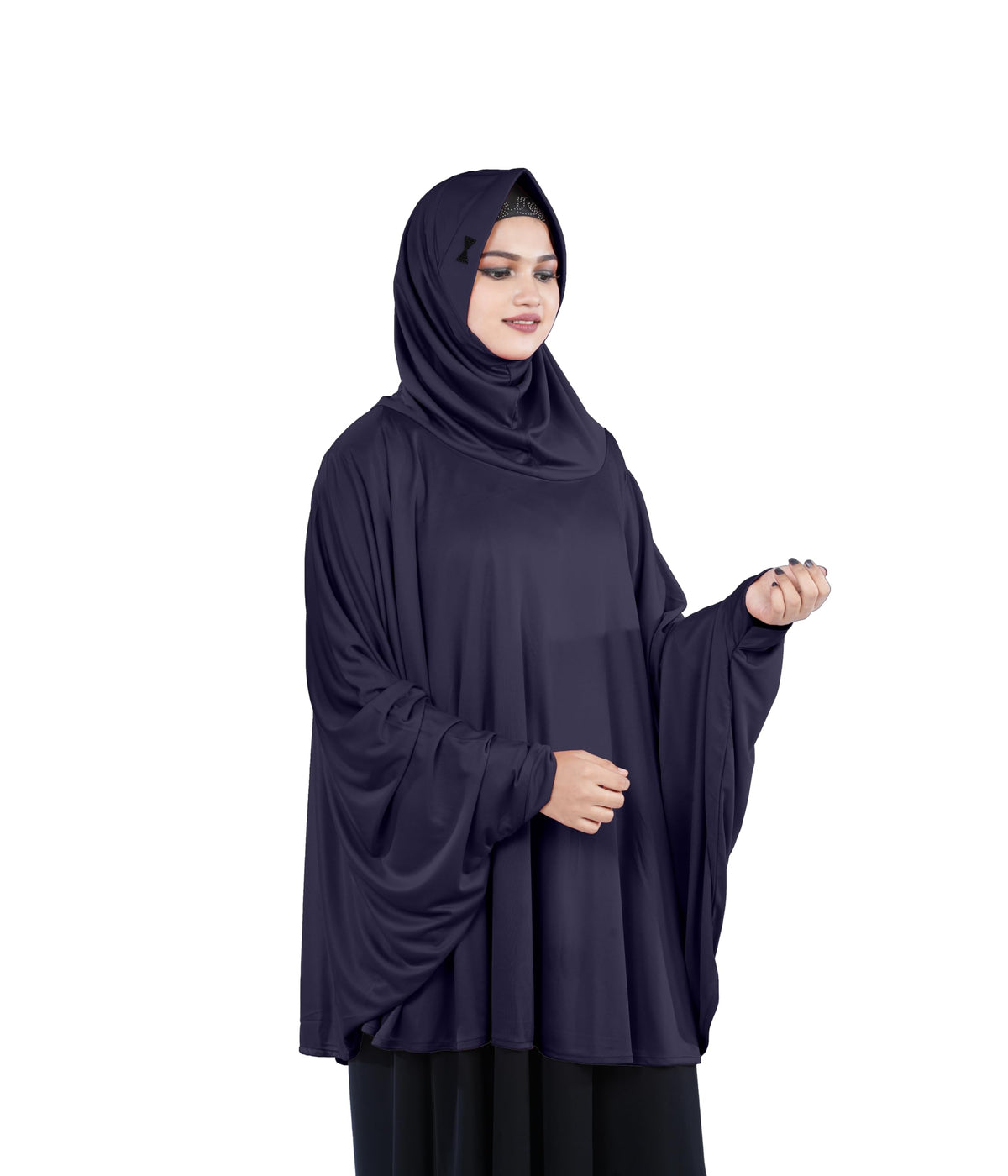 Mehar Hijab's Modest Women's Stylish Instant Sleeve Hijab Solid Polycotton Feel Good Fabric HANANA Sleeve Hijab Free Size (Navy Blue)