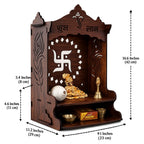 Wooden Pooja Mandir for Home, Pine Home Temple with Spacious Shelf, Hindu Mandir, Mini Temple for Home Decor, Living Room & Office (Swastik, Wooden Temple)