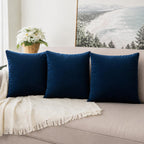 Khooti Velvet Cushion Cover, 20x20 | Blue | Pack of 3 | Solid Plain Soft & Smooth, Decorative Cushion Covers for Living Room, Bedroom, Couches, Chairs, Sofas, Beds & Home Decor