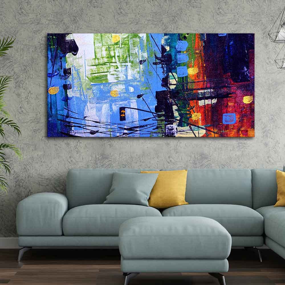 VIBECRAFTS Canvas Paintings for Living Room Drawing Room Abstract Art Canvas Wall Painting of Cityscape for Home|Office|Gift(PTVCH_2373)