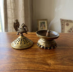 Kridaykraft Traditional Brass Dhoopdani for Pooja, Decorative Incense Burner with Peacock Design for Home Fragrance and Meditation