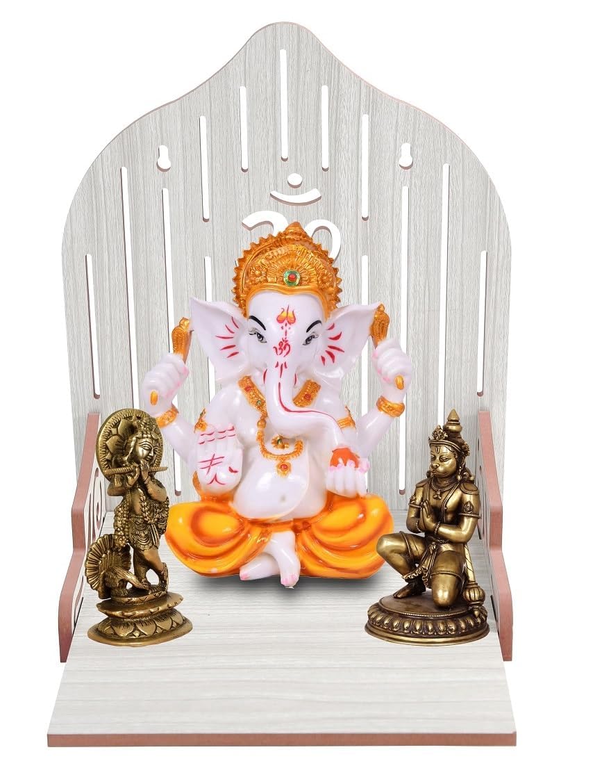 kriyanta Handcrafted Wooden Temple Mandir Pooja Ghar Temple for Home and Office Beautiful Wooden Temple. (White)