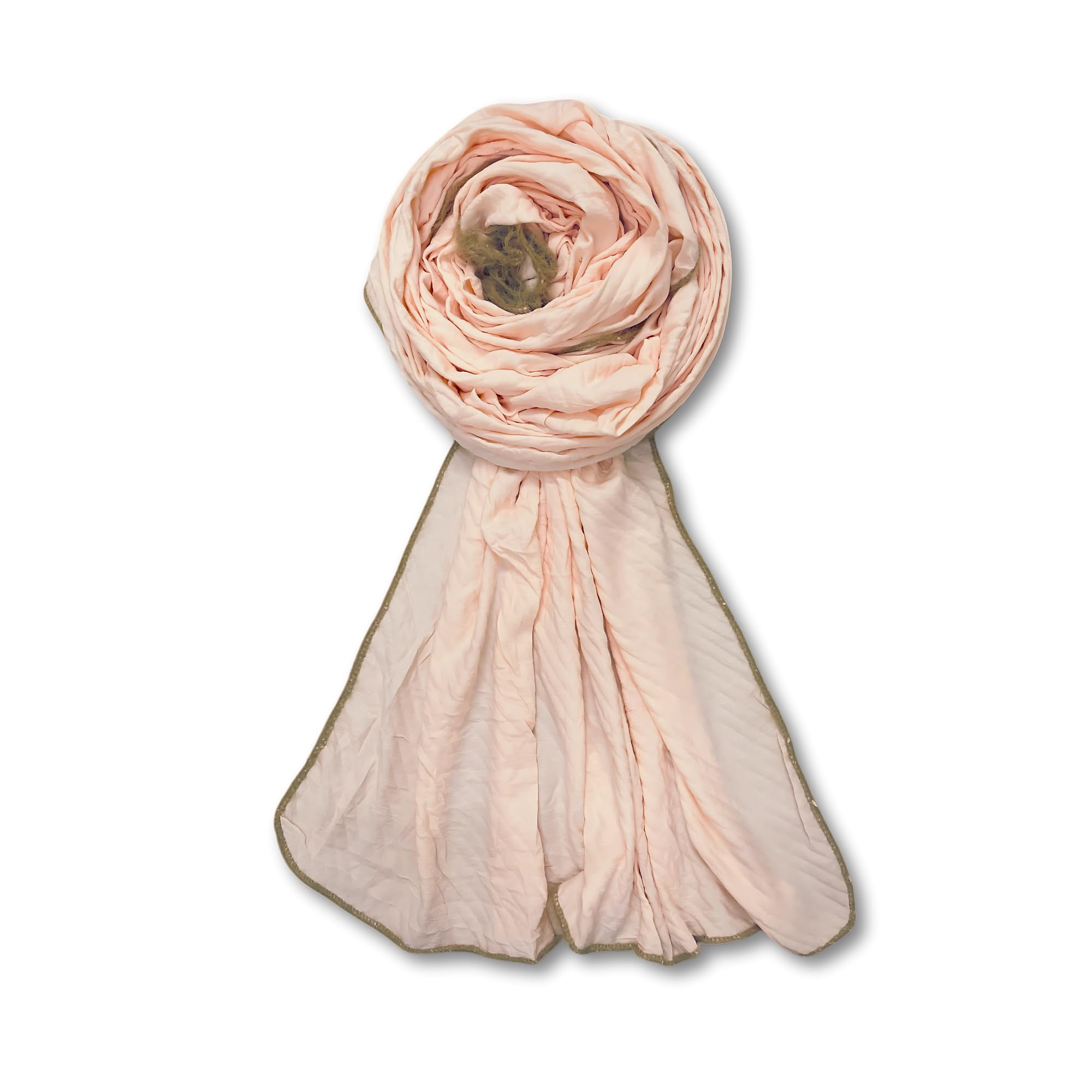 FAHABO Scarf Woman Pleated Viscose Cotton Scarf with Lace Border | Hijab Scarf | Headscarf | Neck Scarf | Stoles | Wraps (2- Pastle Peach)
