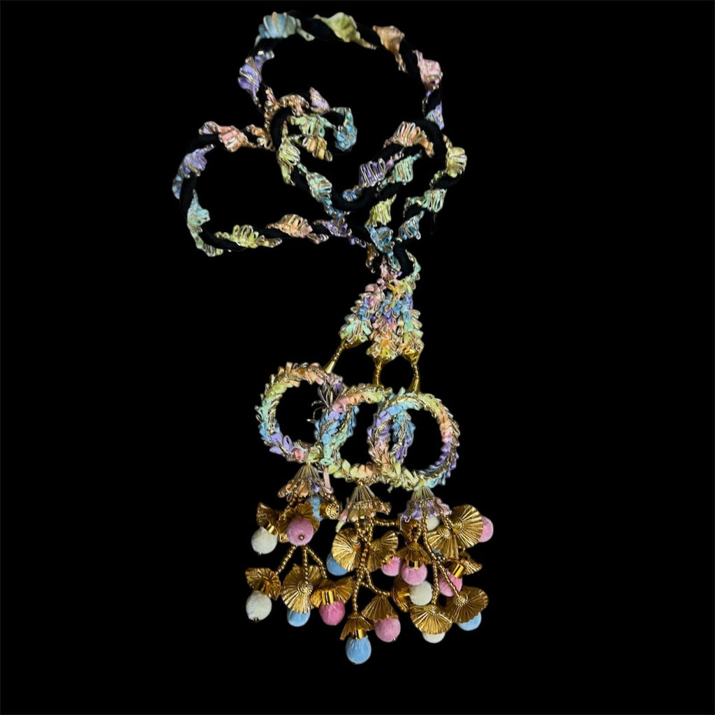 Punjabi Handmade Pastel Multi color with beautiful pom pom tassels Parandi/Paranda | Braided Hair Accessory for Women | (One Piece)