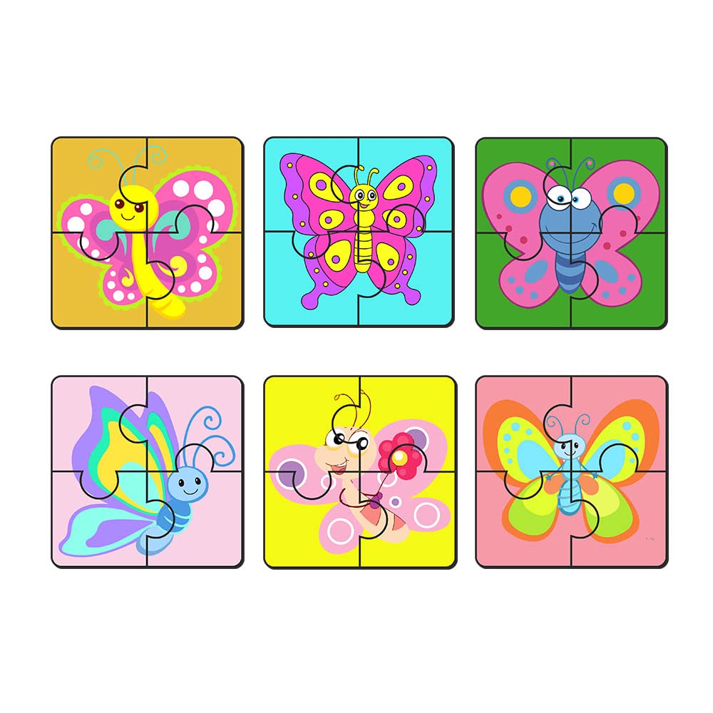 Artvibes Butterflies Wooden Jigsaw Puzzle Games for Children & Kids | Jigsaw Puzzles for Kids Age 2-5 | 4 Pieces Puzzles | Toddler's Wooden Puzzle (PZ_509N), Set of 6