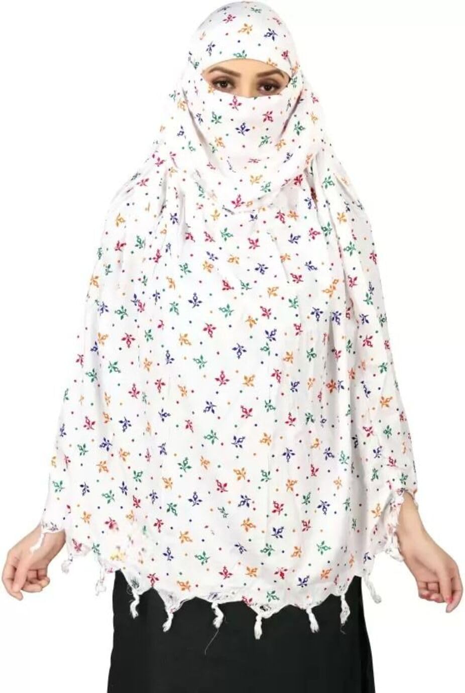 Vinsh Enterprise Cotton Long Scarf Cum Mask Scarves Usable for Vehicle Driver | White Printed Design | Universal Size | For Girl & Women | Soft & Breathable Sun Protection (FOOL PATI)