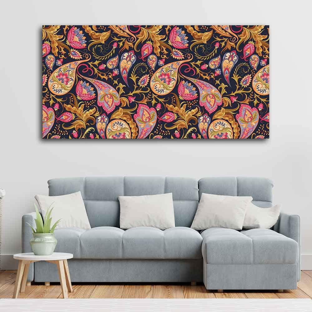 VIBECRAFTS Canvas Paintings for Living Room Drawing Room Paisley Art Pattern Canvas Wall Painting Fitted With Wooden Frame for Home | Office | Gift (PTVCH_2415)