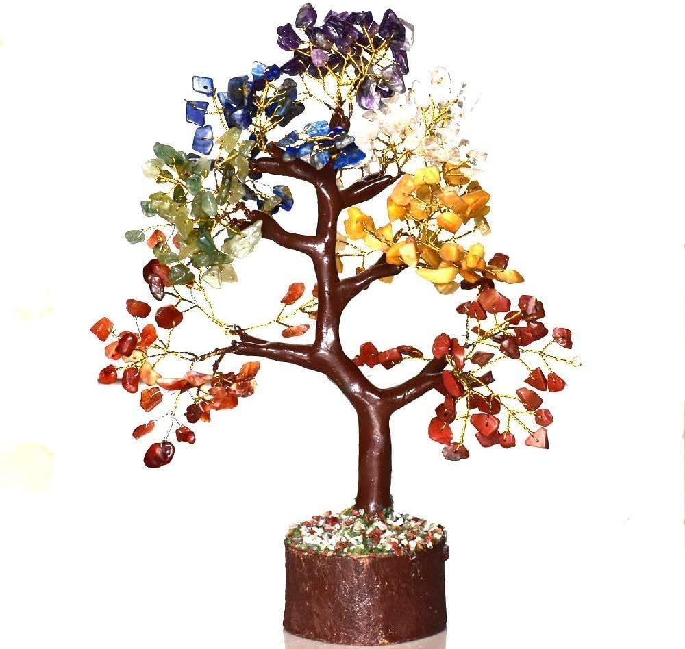 Viyona Fashion Seven Chakra Crystal Bonsai Money Tree Natural Gemstone Home Office Decor Reiki Healing Positive Energy Decorative Showpiece - Size 9-11 Inches (Crystal,Stone)