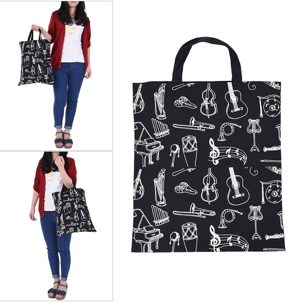Cartoon Muscial Instruments Patterns Washable Cotton Cloth Music Tote Sulder Grocery Spping Bag for Students Girls