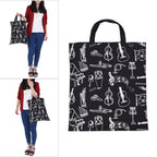 Cartoon Muscial Instruments Patterns Washable Cotton Cloth Music Tote Sulder Grocery Spping Bag for Students Girls