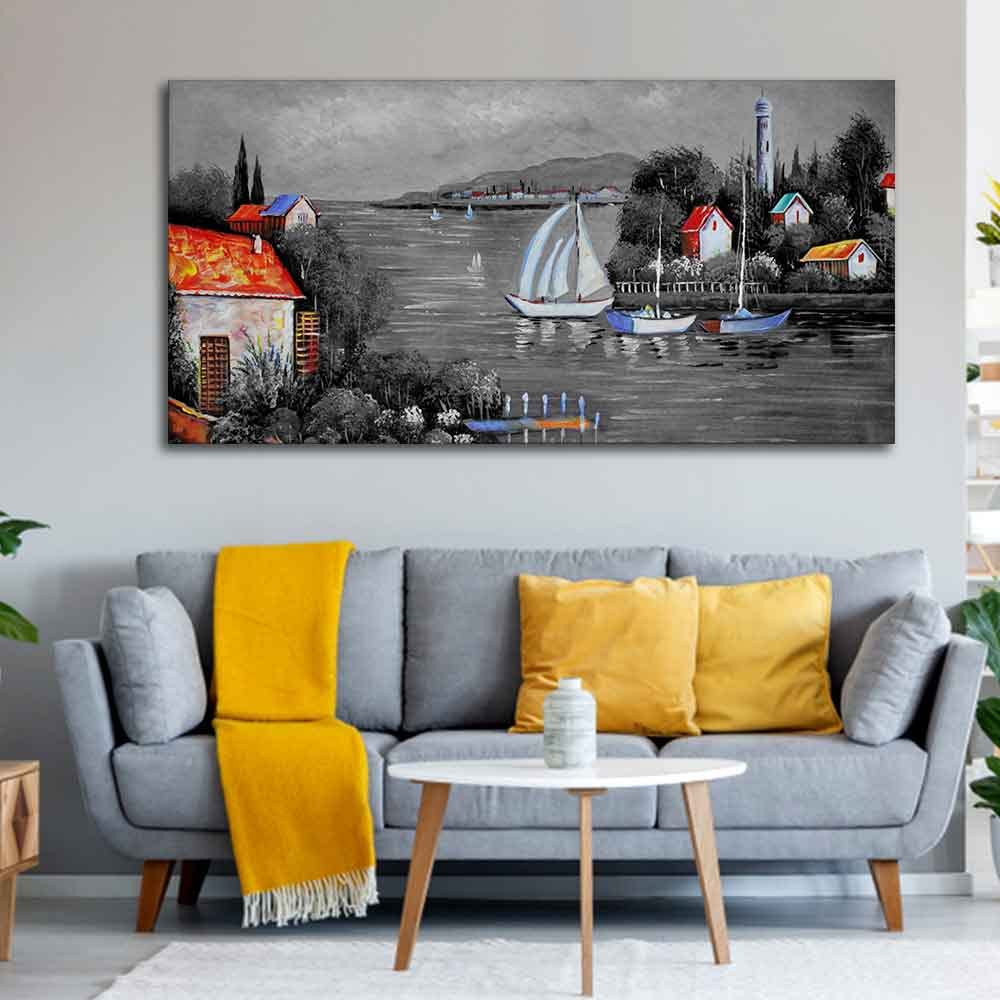 VIBECRAFTS Homcraft Canvas Paintings for Living Room Drawing Room Lake View Nature Scenery Canvas Wall Painting Fitted With Wooden Frame For Home | Office | Living Room | Gifts (PTVCH_2538N)