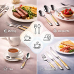 ANH MART Mirror Finish Gold Plated Stainless Steel Flatware Set - Copper Silverware Rose Gold Cutlery [Dinner Fork, Tea Spoon, Salad Spoon, Knife] (Golden DOT, 24 Pieces)