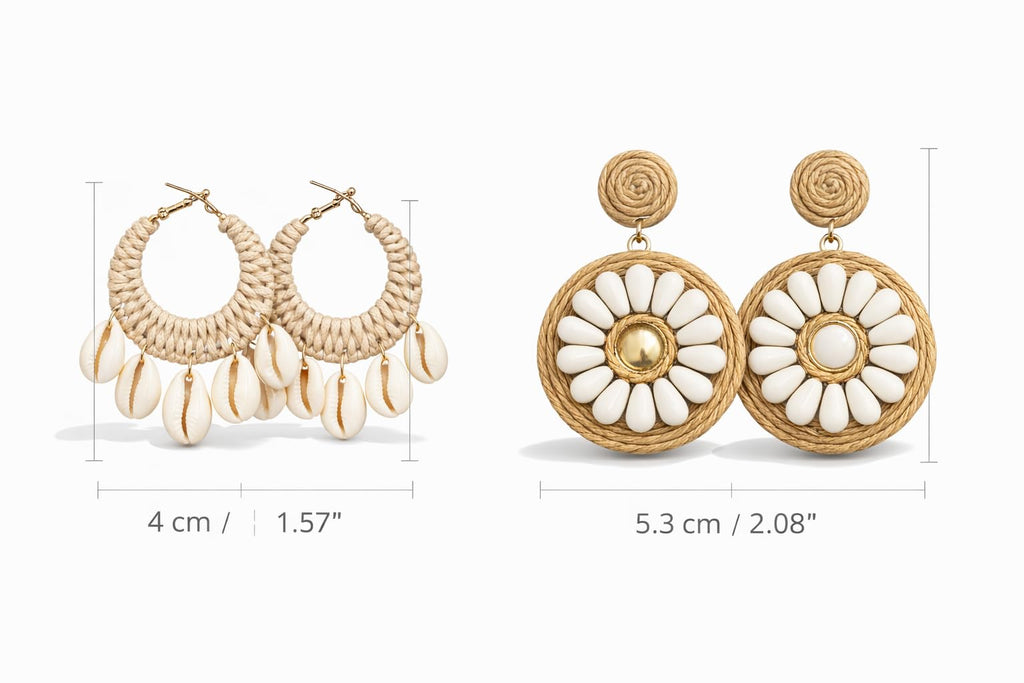 TR HAUTE Handmade Boho Cowrie Shell Earrings combo set of 2 for women and girl, Natural White and Jute, Macrame Woven Design, Beach Style Statement Jewelry, trandy, trending, bohemian Korean earring.
