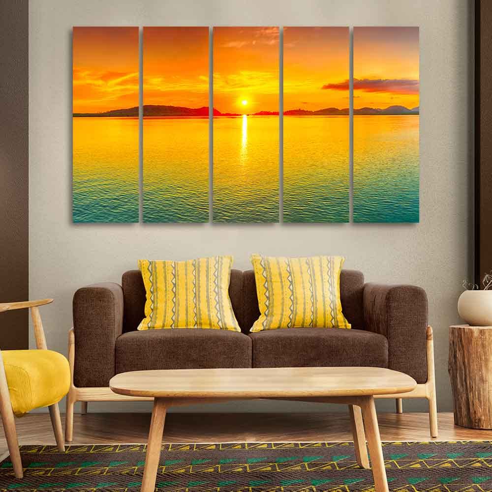 VIBECRAFTS Beautiful Sunset Horizon Five Pieces Canvas wall Painting For Home|Office|Living Room|Gift (PTVC5Pcs4_8589)