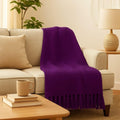 Wisdom Decor Waffle Knit Throw Blanket with Tassels for Sofa & Bed for All Seasons – Lightweight Decorative Cozy Blanket for Living Room & Bedroom (127x152 cm) (Wine) Kafalo