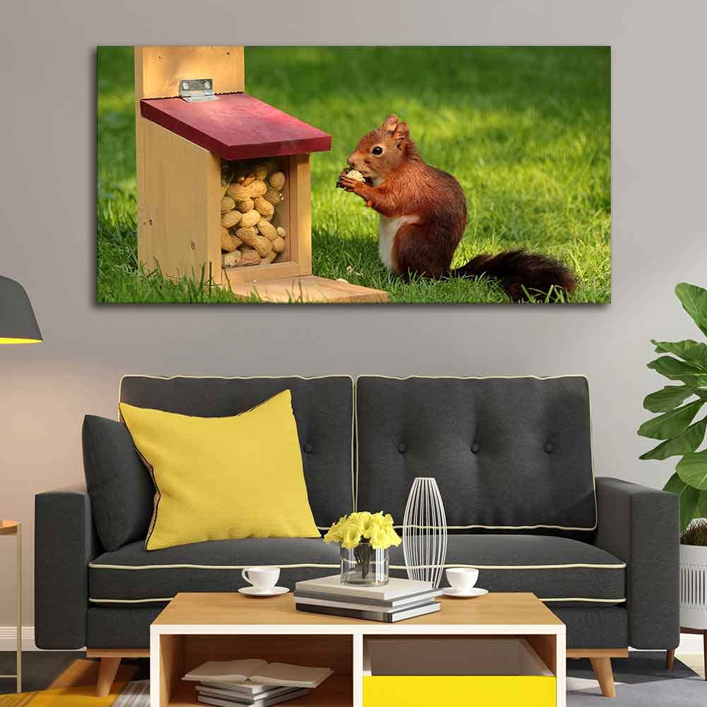 VIBECRAFTS Canvas Paintings for Living Room Drawing Room Squirrel Eating Food Wall Painting Fitted with Wooden Frame for Home | Office | Gift (PTVCH_2323)