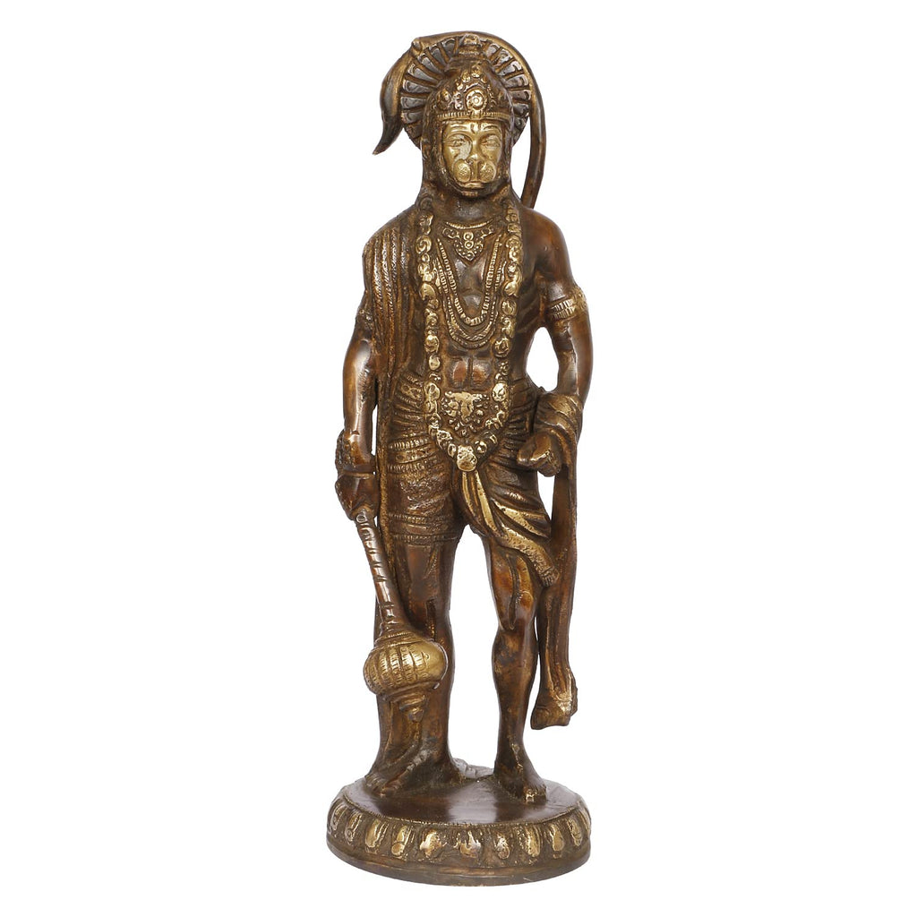 ARTVARKO Brass Hanuman Statue Idol Bajrangbali Bhagwan Sankat Mochan Standing Murti for Home Office Entrance Décor Temple Mandir Puja 10 Inch