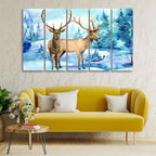 VIBECRAFTS Pair of Deer in Snow Covered Forest Five Pieces Wall Painting For Home|Office|Living Room|Gift (PTVC5Pcs4_8577)