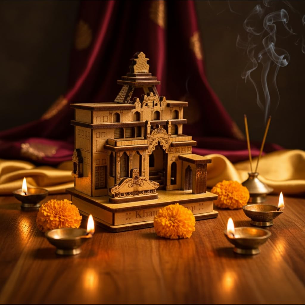 eXme Beautiful Hand-Carved Wooden Khatu Shyam Temple for Home Decor and Pooja Room