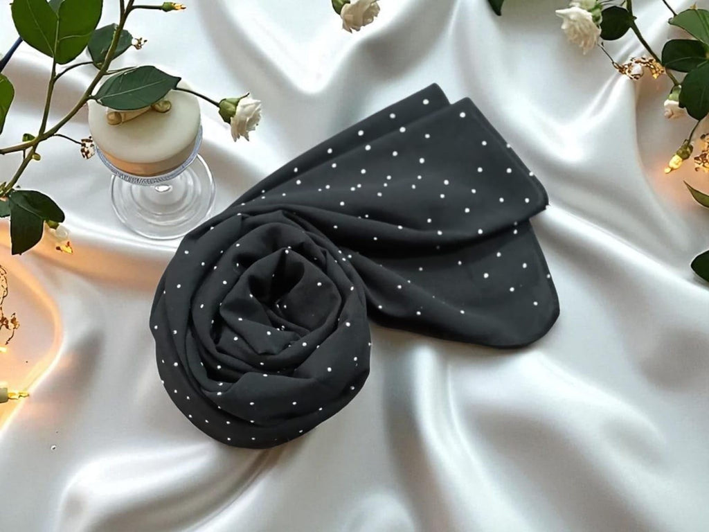 Premium Rhinestone Hijab | Korean Georgette | 70 x 30 Inch | Sparkle Scarf for Women | Soft & Lightweight Fabric (BLACK)