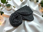 Premium Rhinestone Hijab | Korean Georgette | 70 x 30 Inch | Sparkle Scarf for Women | Soft & Lightweight Fabric (BLACK)
