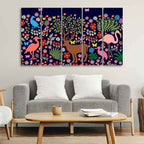 VIBECRAFTS Premium Canvas Folk Art Painting of Animals in Dark Forest Set of Five For Home|Office|Living Room|Gift (PTVC5Pcs4_8639)