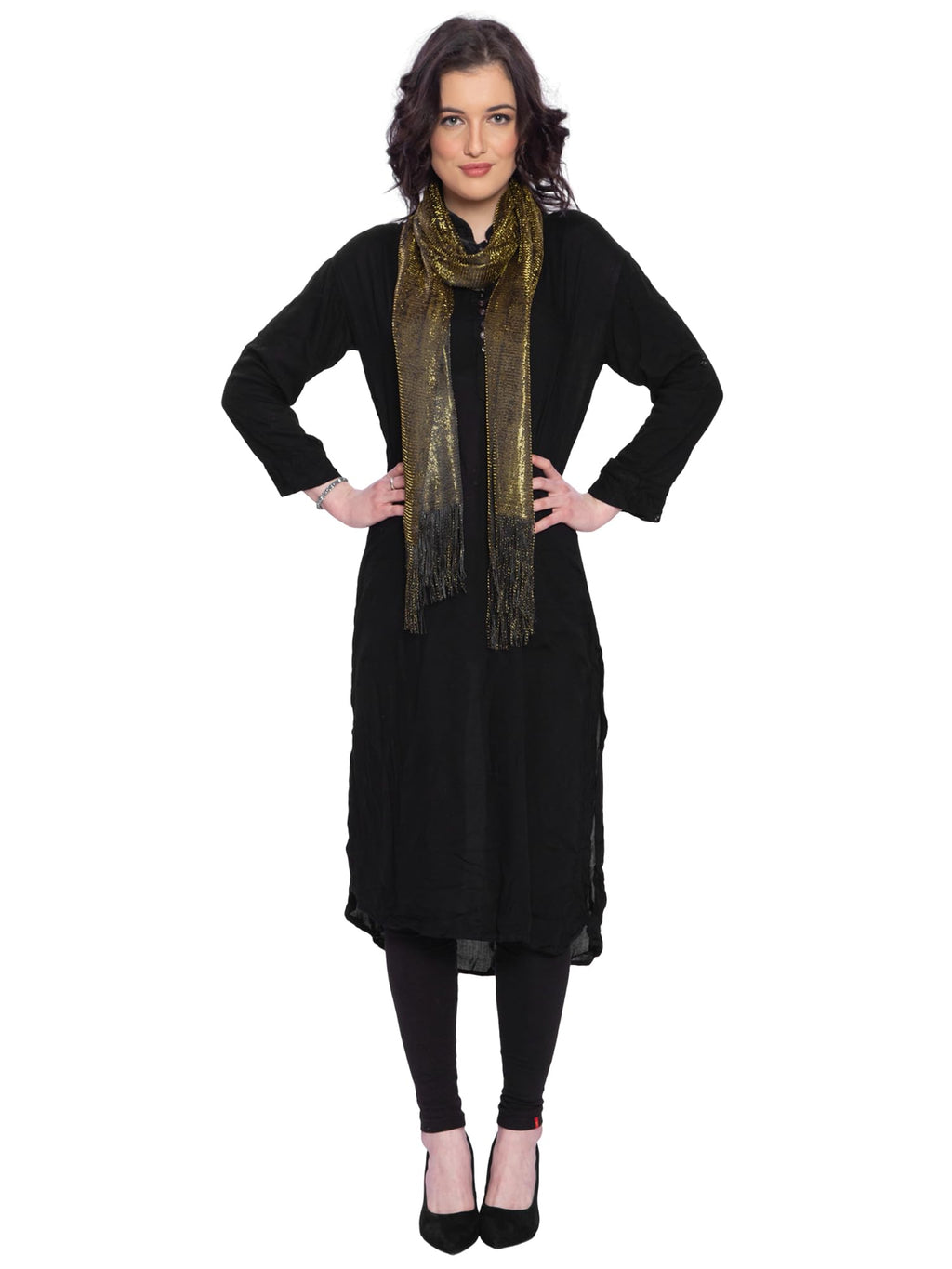 Zen Women's Fashionable Shiny Netted Scarf (Golden)