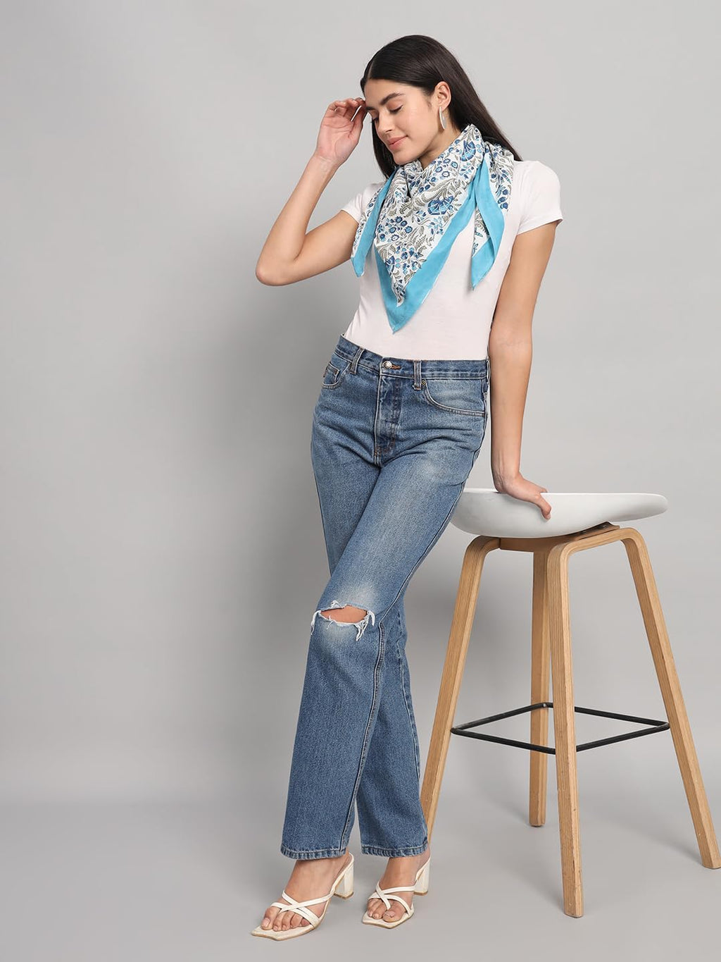 Ravaiyaa - Attitude is everything Sanganer Hand Block Printed Scarves Pure Cotton Scarf Square Hijab Dupatta 40 X 40 Inch (Turquoise)