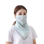 Youstylo Face Scarf Mask for Women Sun Protection Outdoor Riding Protective Chiffon Floral Print Lightweight Scarves Masks (1101A, Light Blue)