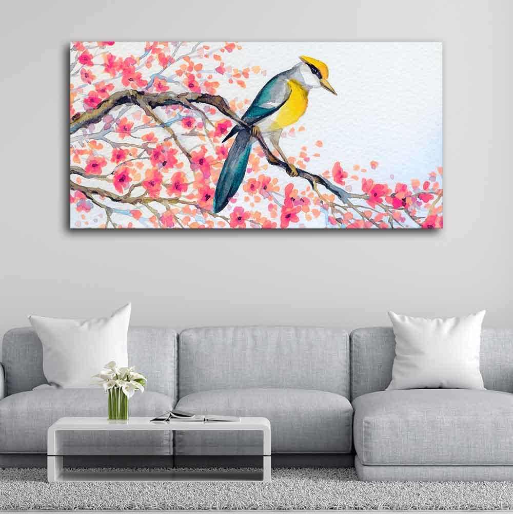 VIBECRAFTS Canvas Paintings for Living Room Drawing Room Beautiful Bird On Tree Branch Canvas Wall Painting Fitted With Wooden Frame For Home | Office | Living Room | Gift (PTVCH_2466)