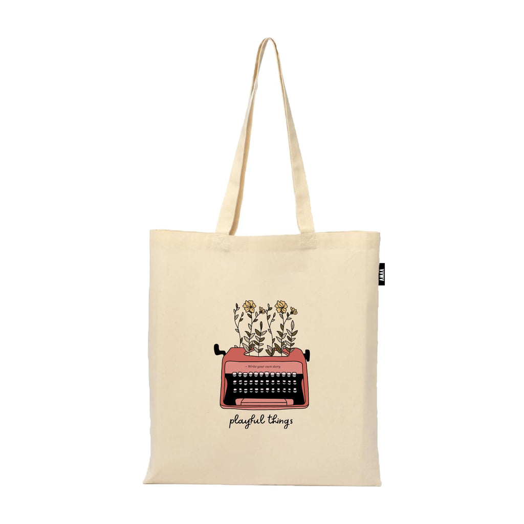 VVWV Playful Things Printed Reusable Tote Bags | 100% Organic Cotton Shopping/Grocery Bag | Multi-Purpose Bag | Sturdy Canvas Bag with 15kgs Capacity (13 x 15.7 Inch)