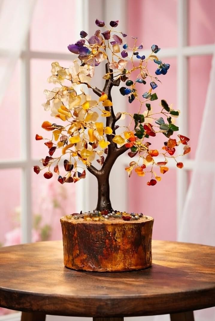 PARADIGM PICTURES 300 Gemstone Tree 12 Inch - Seven Chakra Crystals Tree for Good Luck, Home Decoration Items for Living Room, Plant with Pot