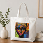Adorvue Abstract Portrait African Art Printed Tote Bag Stylish Eco-Friendly Cotton Handbags, Canvas Bags for College, Shopping, Office, Travel, Grocery Runs, Beach Day and Casual Outings Pack of 2