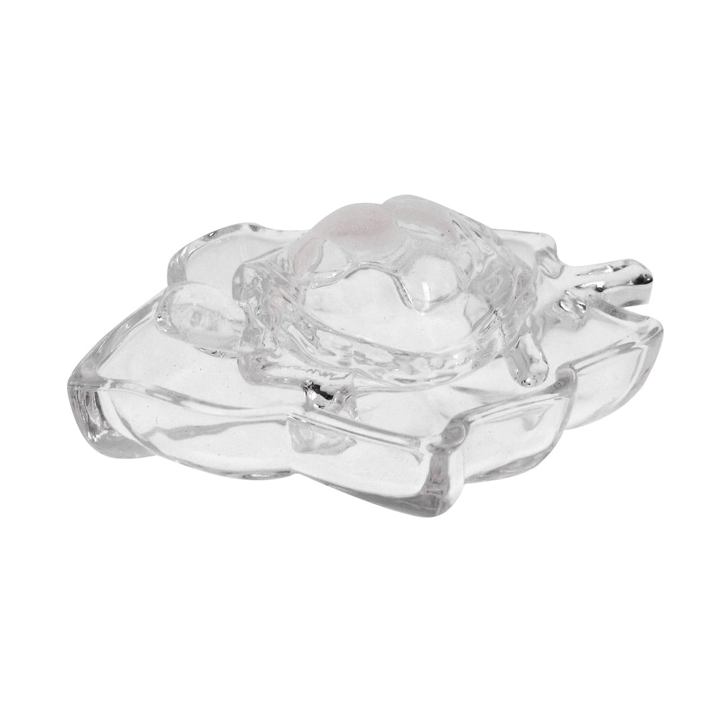 JAIPUR ACE Crystal Tortoise Glass Kachua with Beautiful Bowl Plate Fengshui Vastu Set for Good Luck Feng Shui Turtle Best Gift Office Showcase Showpiece & Home Decor (Leaf Plate)