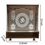 Wooden LED Light Pooja Mandir with Om Symbol and Kalash Design | Wall Mounted or Table Top Temple for Home | Decorative MDF Temple with Laser Cut Design & Drawer