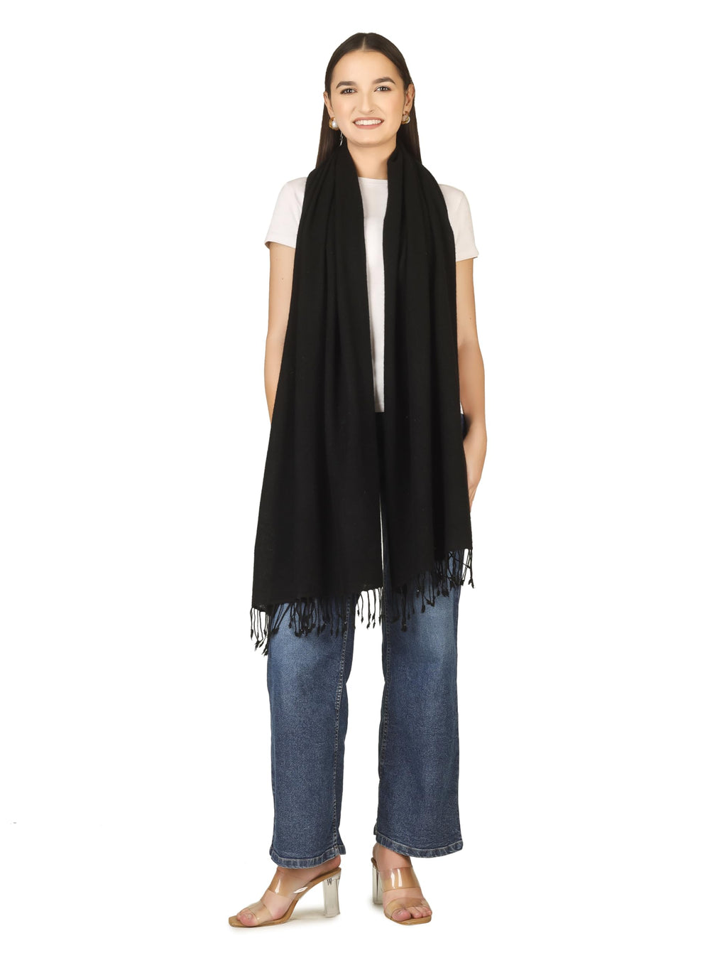 VERAME Pure Pashmina Stole for Women | Thick & Ultra Soft Solid Winter Shawl | Luxury Plain Warm Pashmina Wrap for Winter, Weddings and Parties (BLACK)