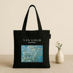 Peach Blossom Women's Printed Cotton Zipper Tote Bags (BLK - BLUE SKY)
