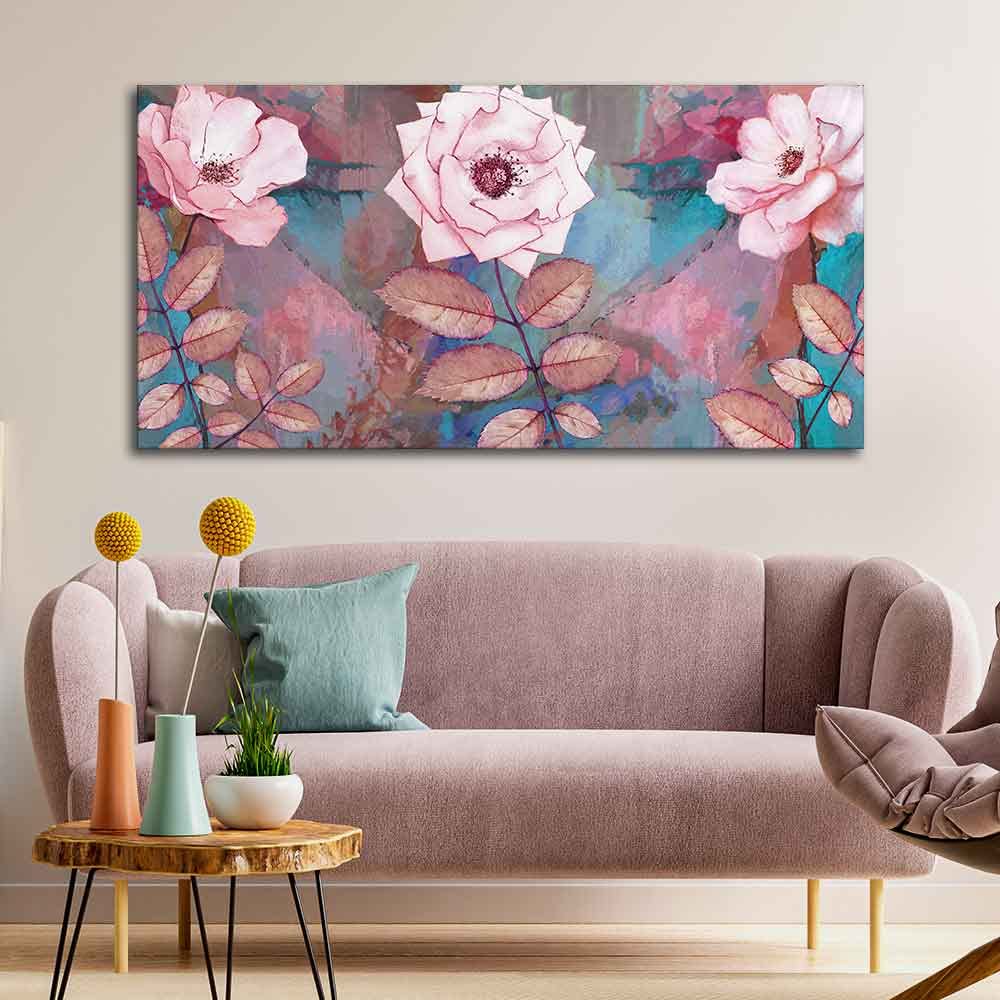 VIBECRAFTS Canvas Paintings for Living Room Drawing Room Modern Pink Rose Canvas Wall Painting Fitted With Wooden Frame For Home | Office | Living Room | Gifts (PTVCH_2560)